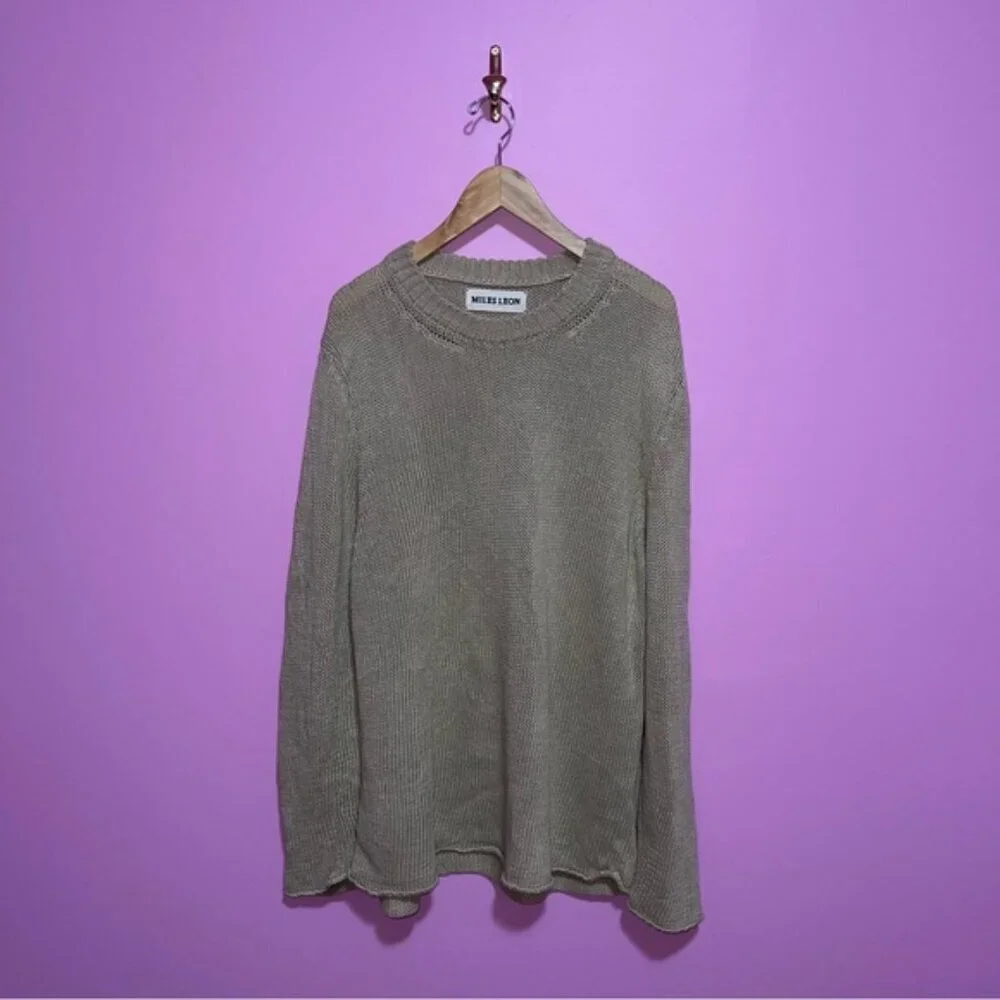 Miles Leon Linen Cotton-Blend‎ Sweater Men’s XL Mushroom Tan
